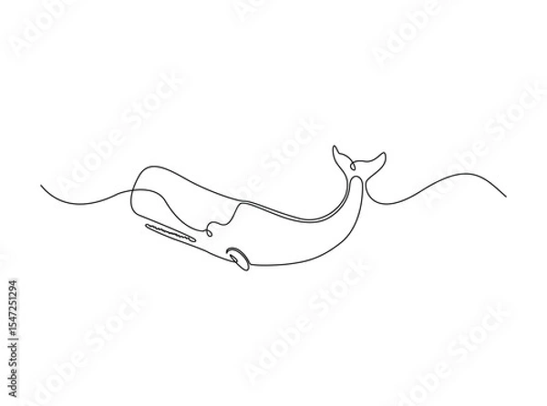 Fototapeta Cachalot or sperm whale in single outline illustration. Continuous line art drawing of sperm whale in the sea. Editable stroke.