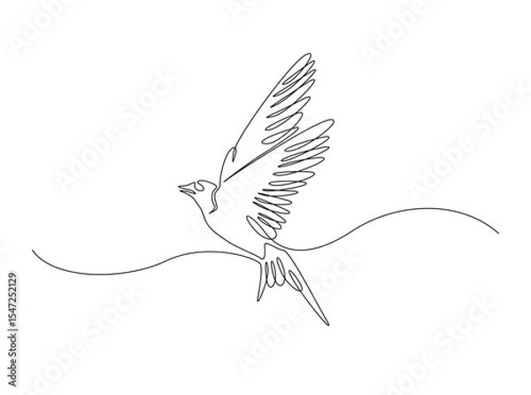 Fototapeta Swallow bird fly in single outline illustration. Continuous line art drawing of swallow bird. Editable stroke.