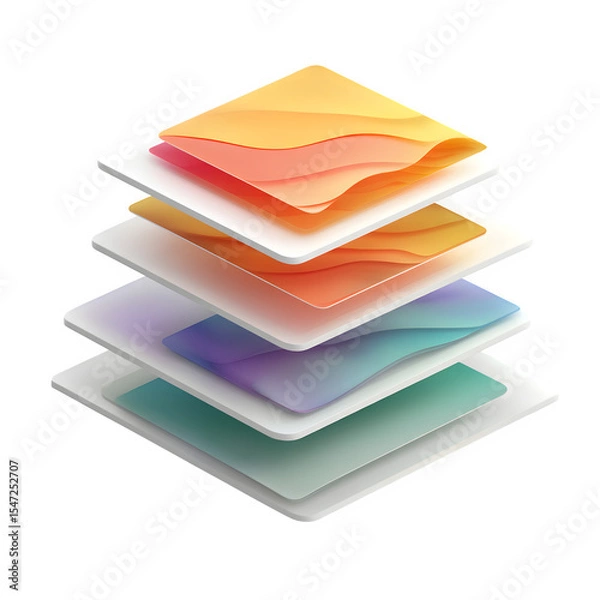 Fototapeta Floating card with layered depth and expanding shadows on hover interaction simulation isolated on white background