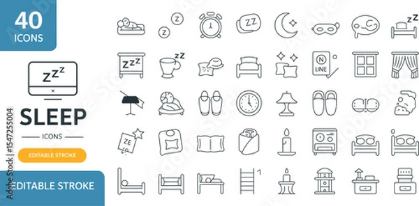 Obraz Sleep icons featuring beds and items associated with rest and night
