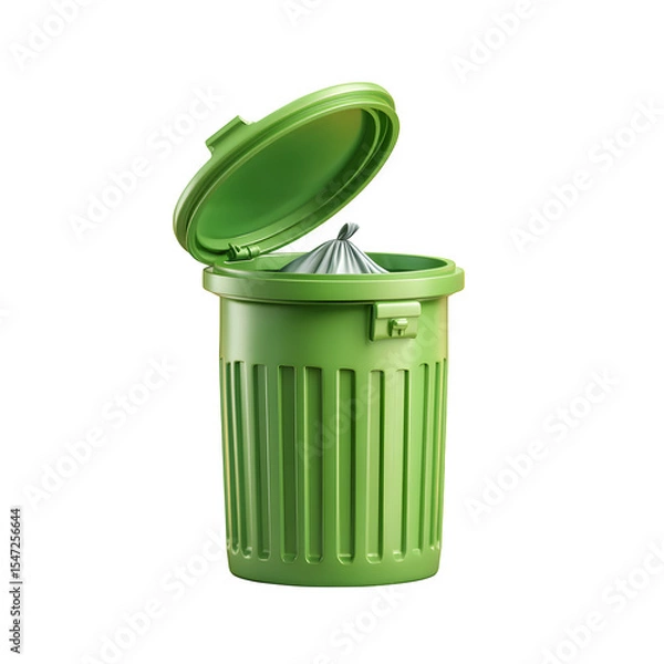 Fototapeta Trash bin icon with lid popping open in bounce animation and soft shadow lift isolated on white background