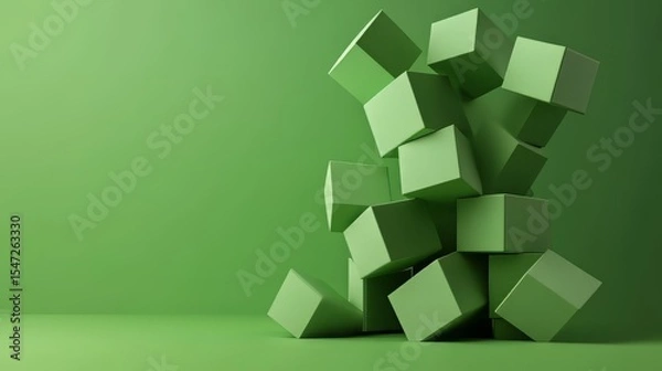 Fototapeta 3D Geometric form with green background