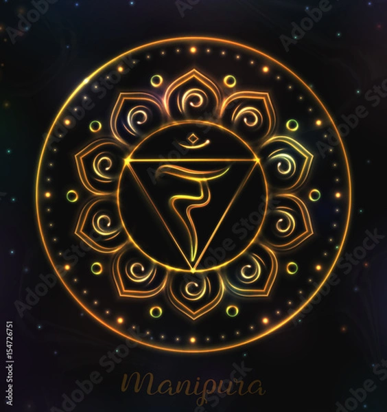 Obraz VECTOR Chakra symbol for Meditation. Esoteric illustration Chakra manipura in yellow color
