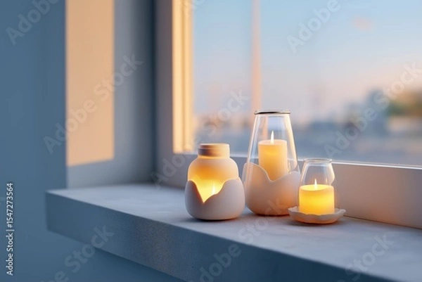 Obraz Cozy candlelit ambiance with soft natural light on window sill