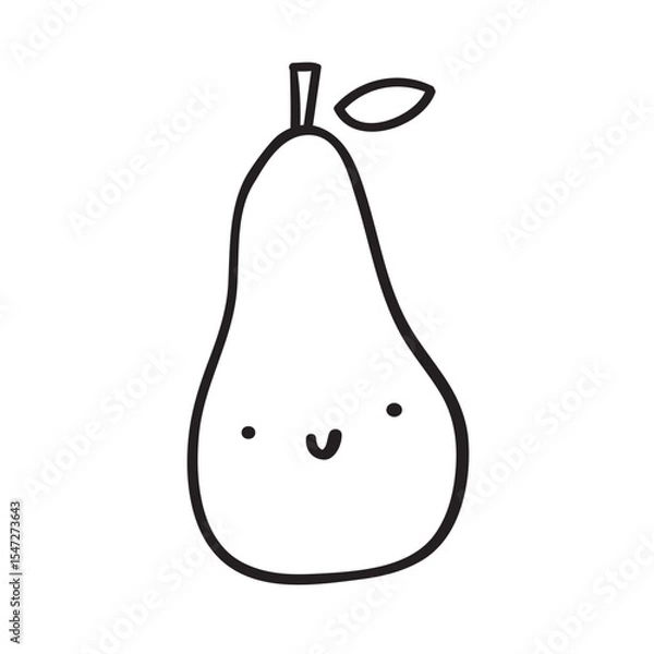 Fototapeta Cute smiling pear. Outline funny illustration. Vector illustration on white background.