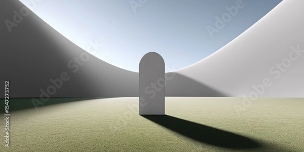 Obraz Minimalist sculpture in vast modern landscape with curved architecture and soft light