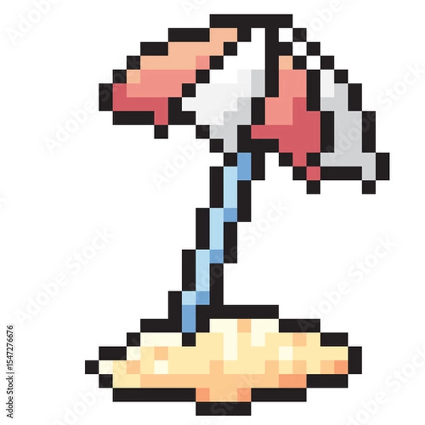 Obraz Beach umbrella, pixel style, on white background.