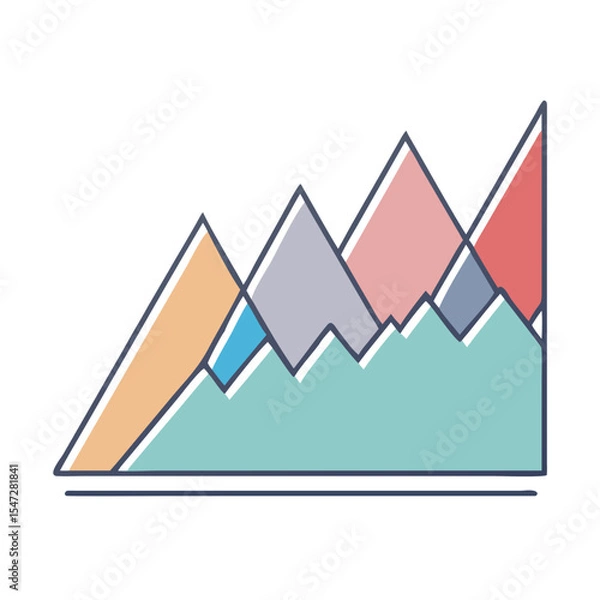 Fototapeta Stylized illustration of layered colorful mountains with a continuous ridgeline