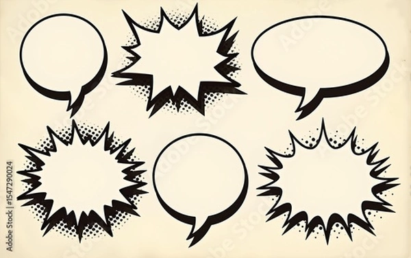 Obraz Retro empty comic speech bubbles set with black halftone shadows. Vintage design, pop art style - stock vector. High quality