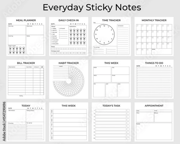 Obraz Everyday Sticky Notes . Vector Illustration Bundle Set. Minimal + Functional Memo Pads
