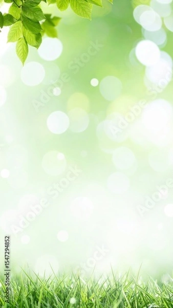 Fototapeta Serene nature scene lush green grass and soft bokeh background in a tranquil environment