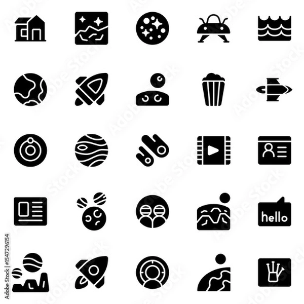 Fototapeta Collection of Basic Extrateresstrial Related Vector solid Icons. Contains Icons like Alien, Planet, Earth, Sun and more. Editable stroke. 48x48 pixels