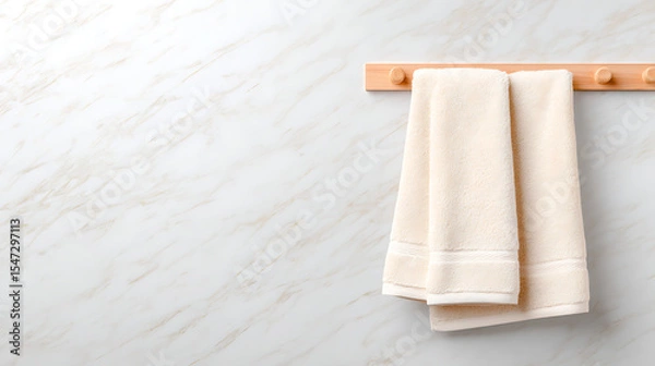 Fototapeta Copy space image with a kitchen towel set against a backdrop of marble.
