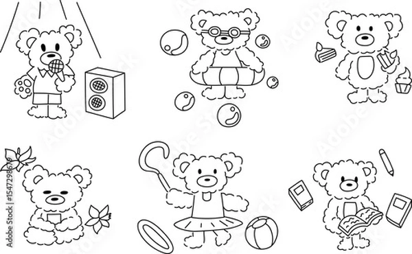 Obraz Cute cartoon bear outline set. Animal character for children, vector illustration.