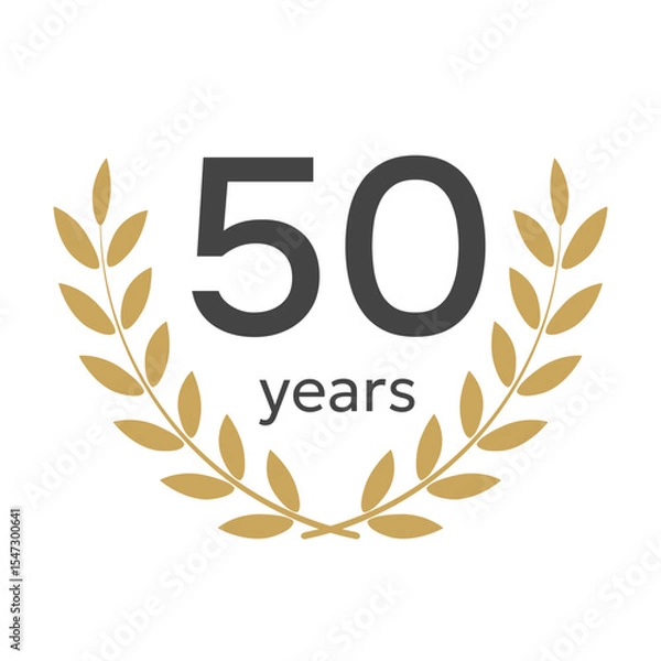 Fototapeta 50 years anniversary emblem with golden laurel wreath. Vector illustration