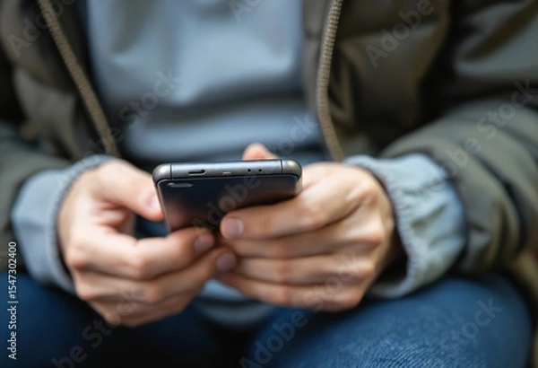 Fototapeta Closeup of hands,senior woman using smartphone,old elderly holding mobile phone,concept of financial deception