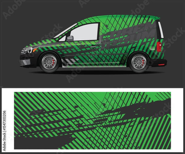 Fototapeta Green and Gray Racing Van Wrap Design for Vehicle Branding and Advertising