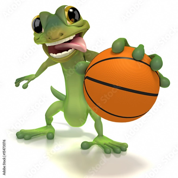 Obraz Gecko holding basketball