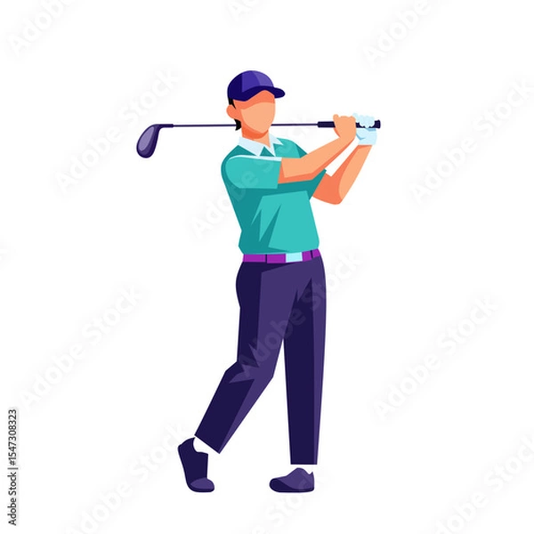 Fototapeta Golfer Swing Vector Illustration – Dynamic Male Golfer in Action for Sports, Lifestyle, and Outdoor Recreation Concepts