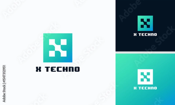 Fototapeta X Tech Logo designs concept vector, Pixel X initial Logo designs template