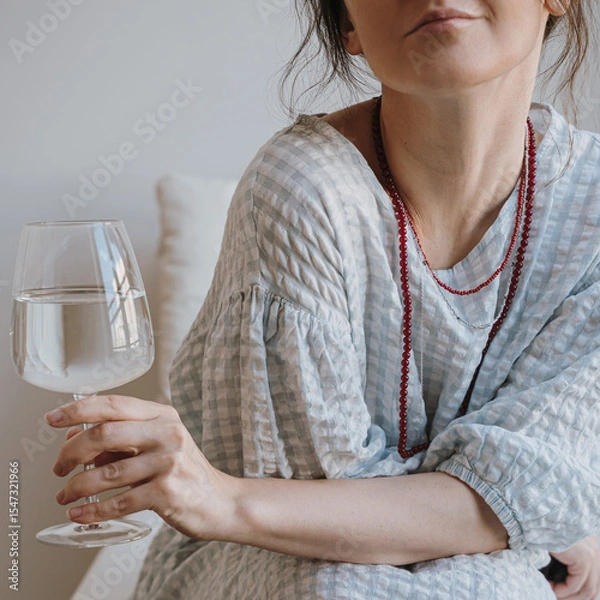 Fototapeta Woman Relaxing with Glass of Water at Home