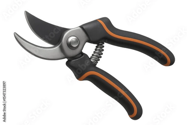 Obraz Gardening secateurs with orange details on transparent background
