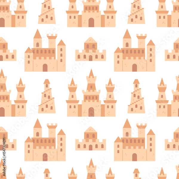 Obraz A seamless pattern showcasing playful sandcastles, perfect for evoking the joy of beach days. This vibrant design features whimsical shapes and sunny colors, ideal for summer-themed projects