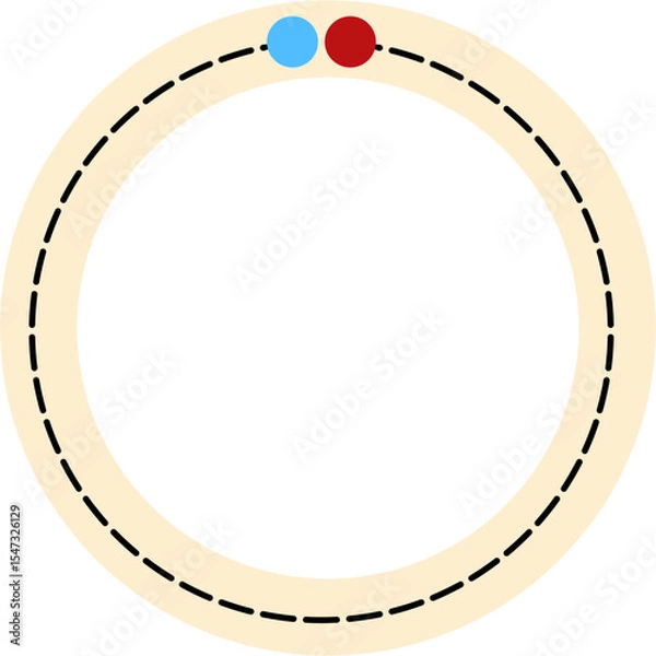 Fototapeta Circular path with dashed outline, accented by blue and red markers.