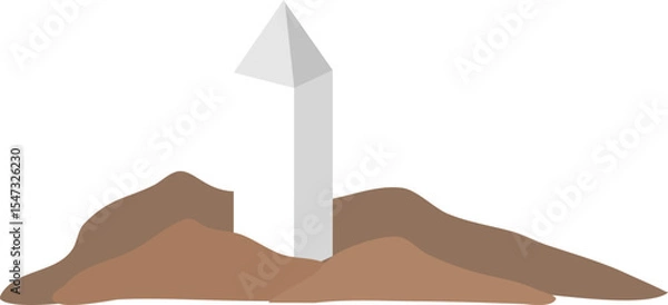 Fototapeta Geometric Obelisk Rising from Earthy Mounds, Flat Design.