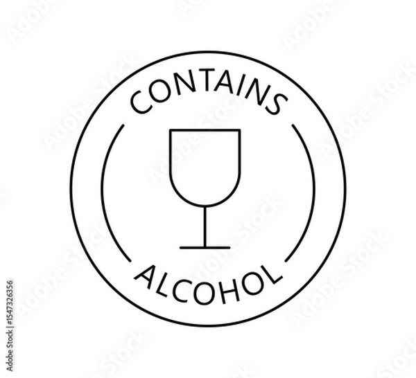 Obraz Alcohol contain icon for medication, cosmetic, food, candies. Wine glass icon. Product contains alcohol sign. Vector illustration on white background.