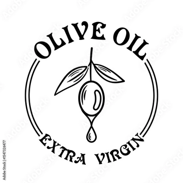 Obraz This vector illustration features an olive oil label showcasing a single olive and a droplet of oil. The design conveys richness and purity, embodying the essence of high-quality Mediterranean cuisine