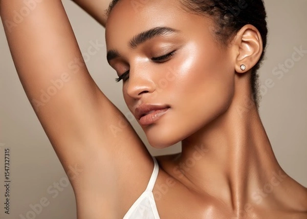 Obraz Close up of smooth underarm skin and clear facial skin showing healthy texture and natural beauty with soft lighting and neutral background