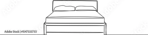 Obraz continuous single line drawing of double bed, line art vector illustration