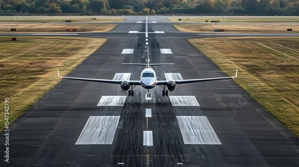 Fototapeta A pilot landing a commercial airplane on a runway