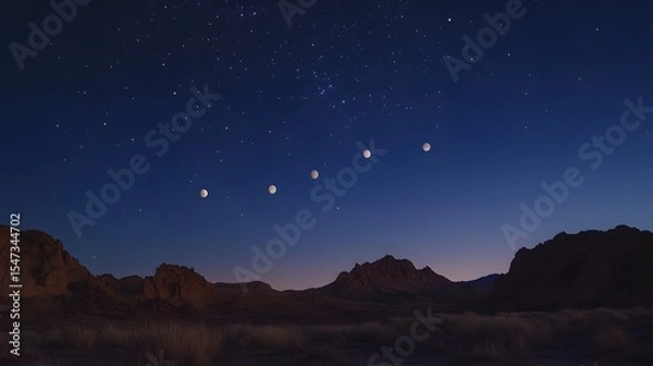 Fototapeta Planets aligning in a starry night asky