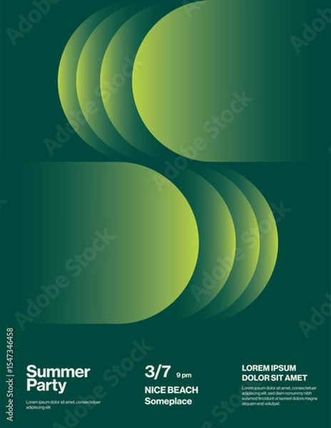 Fototapeta Summer Party Poster Template with Green Gradient Circles. Editable Printable Abstract eps10 Vector Illustration.
