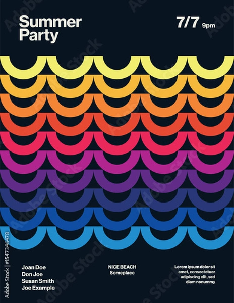 Fototapeta Summer Party Poster Template with Rounded Rectangles. Editable Printable Abstract eps10 Vector Illustration.