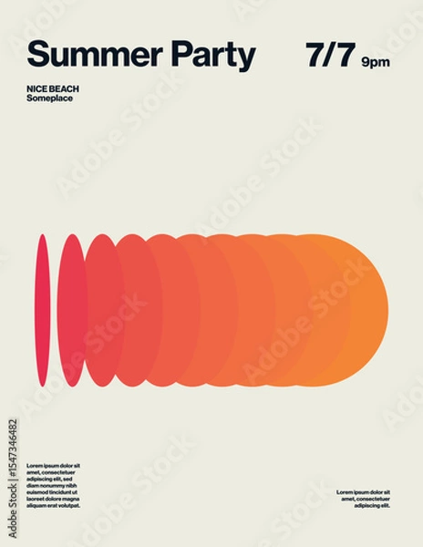 Fototapeta Summer Party Poster Template with Orange Steps Gradient. Editable Printable Abstract eps10 Vector Illustration.