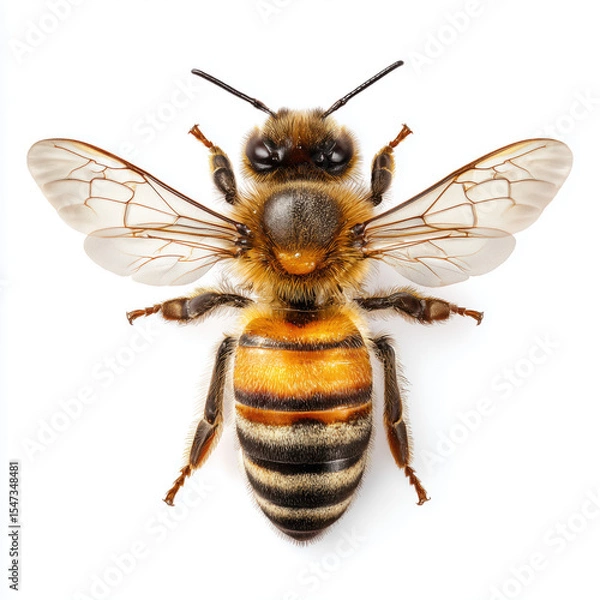Fototapeta Honeybee Close-up: A Detailed View of a Pollinator , isolated on white background png
