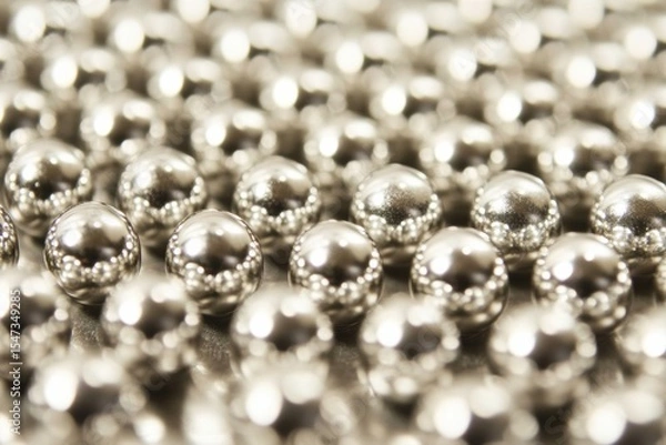 Fototapeta Close-up of Neodymium Magnet Balls Arranged in Flawless Hexagonal Grid Pattern with magnetic ball bearing tiling perfect grid