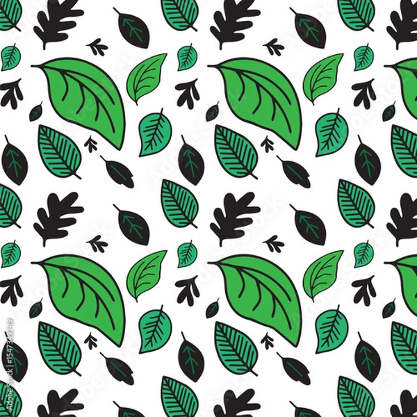 Fototapeta Simple vector seamless pattern of green leaves with a stroke