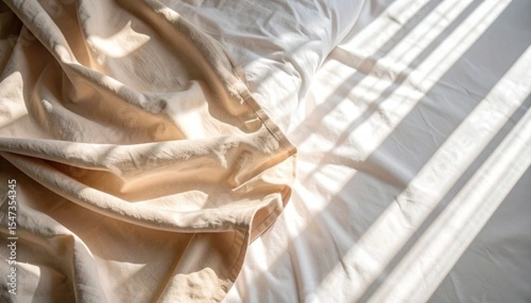 Obraz Soft Natural Light Filters Through Delicate Fabric on a Neatly Made Bed in a Serene Bedroom Setting