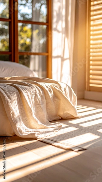 Obraz Soft Morning Light Casts Gentle Shadows on a Cozy Bedroom With Warm Decor and Serene Atmosphere