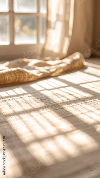 Obraz Soft Sunlight Filters Through Window, Casting Beautiful Shadows on Textured Surface in a Cozy Indoor Setting During Morning Hours