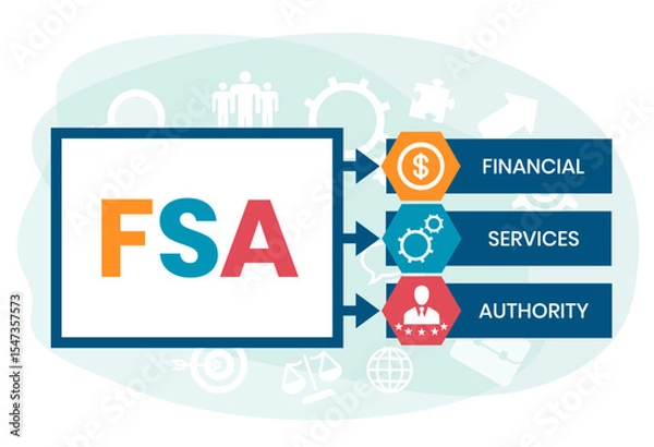 Obraz FSA - Financial Services Authority acronym, business concept. Vector infographic illustration for presentations, sites, reports, banners