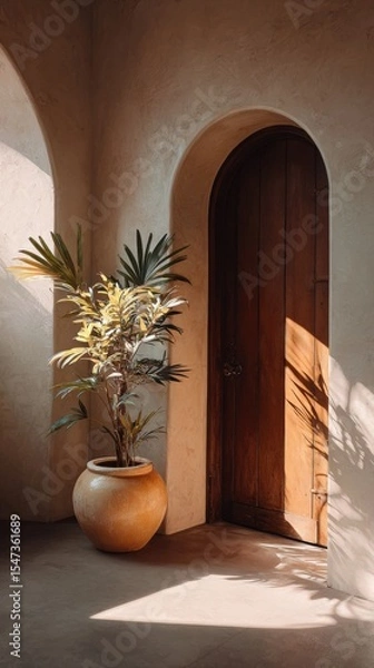 Obraz Arched Doorway with Plant Pot and Natural Light