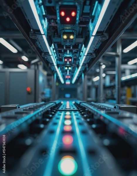 Obraz Smart sensor array above packaging machines in a modern industrial setting