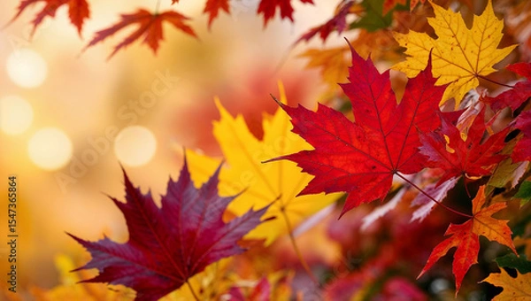 Obraz Colorful maple leaves creating stunning autumn scenery with bokeh effect