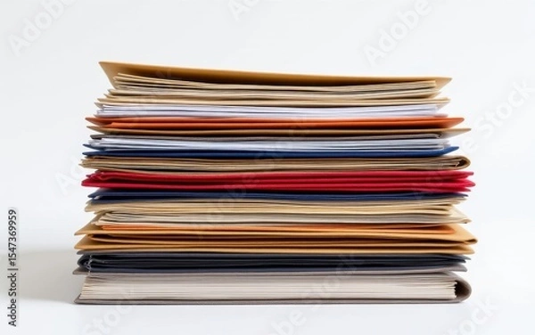 Fototapeta Stack of assorted papers and files organized neatly.