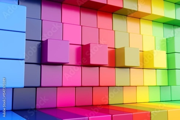 Fototapeta Colorful abstract background with boxes 3D illustration